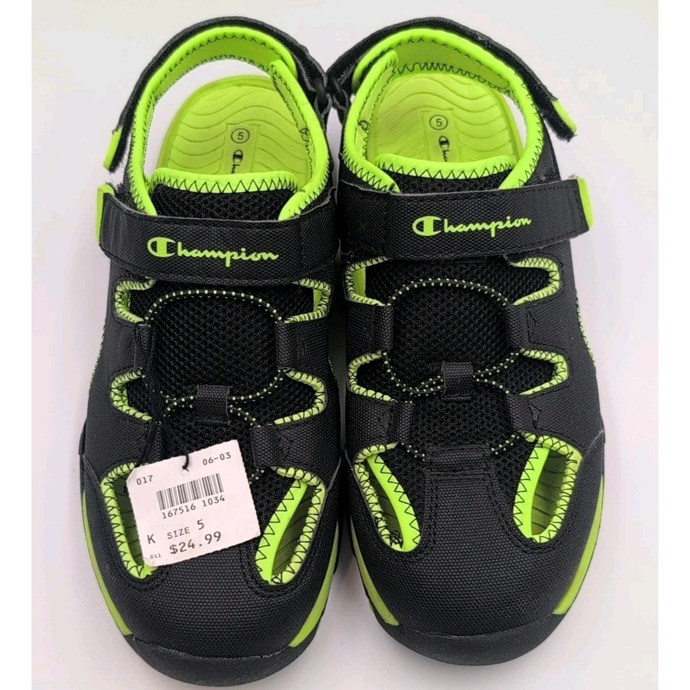Champion Boys Kids Sandals Shoes Black/Neon Green Strap Closed Toe Size 5 Youth